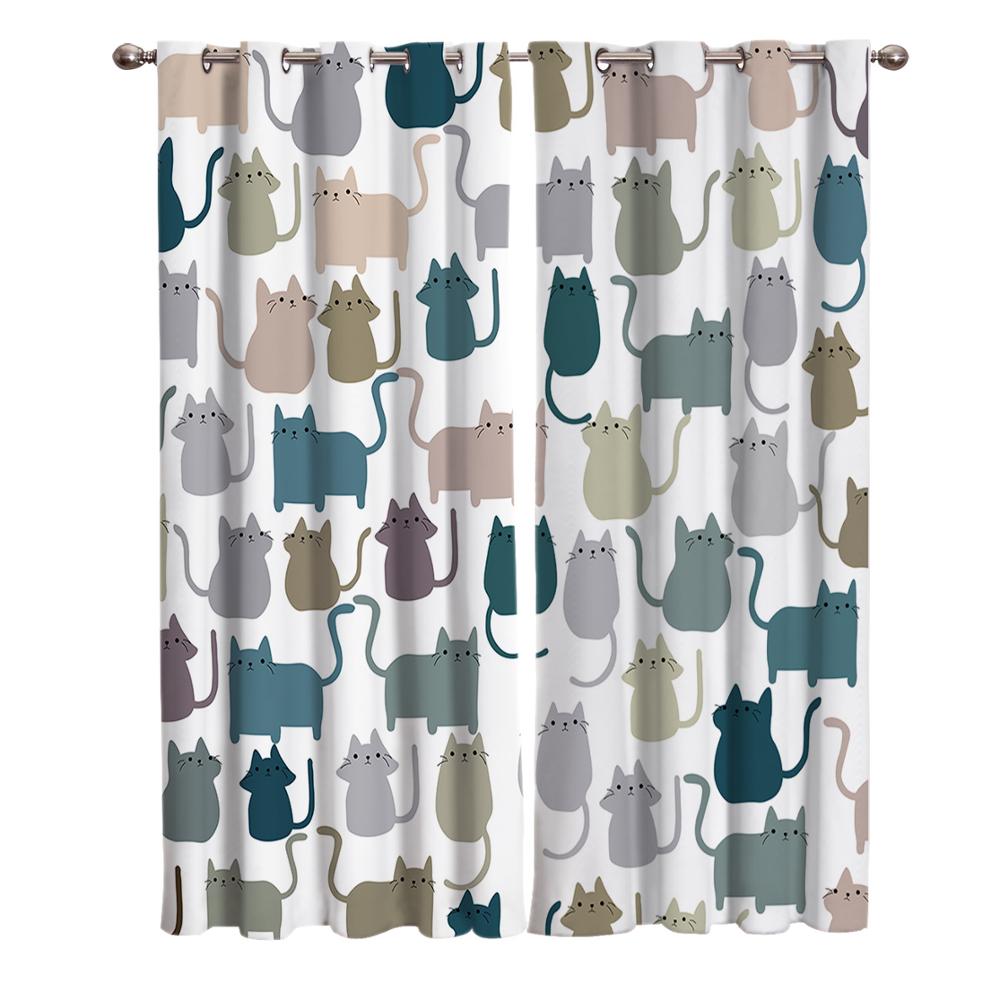 Stuffed Pattern Cat Stick Figures Window Curtains Living Room Decor Curtains for Bedroom Luxury Home Decor Flat  Window