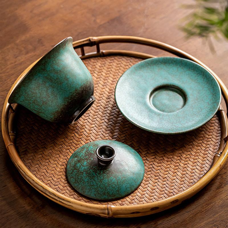 150 мл керамическая бирюзовая глазурь гайвань чашка для чая глиняная супница с крышкой ретро пигментированная чаша для чая кунг-фу чашка для напитков подарочная