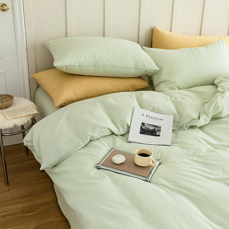 Сплошной цвет в скандинавском стиле, комплект из четырех предметов из чистого хлопка, простыня из хлопка, пододеяльник, простой комплект из трех предметов, пододеяльник