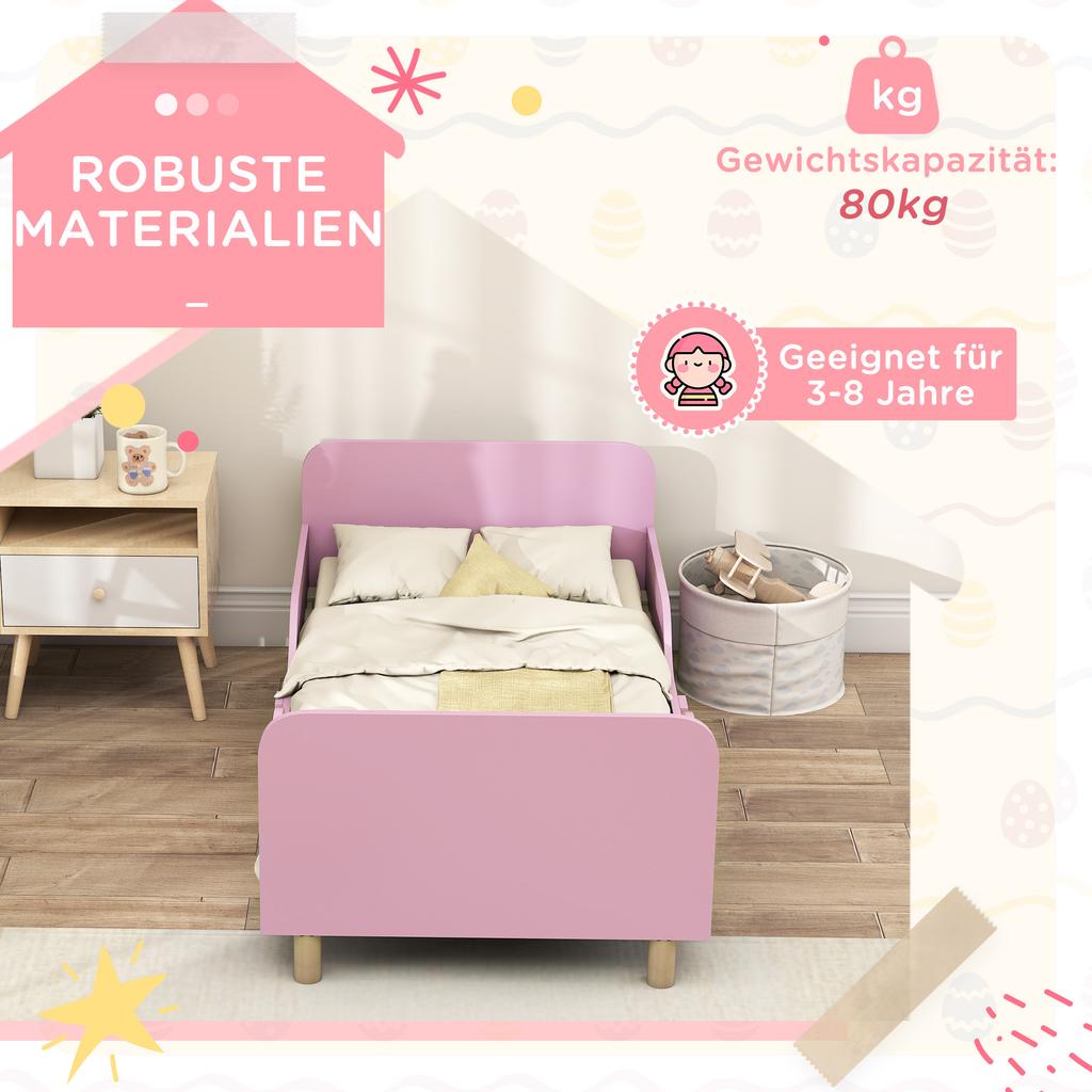 Children's Bed Frame, Single Bed Frame for Children, Safety Rail, Small Bed for Children's Room, MDF, without Mattress, Pink