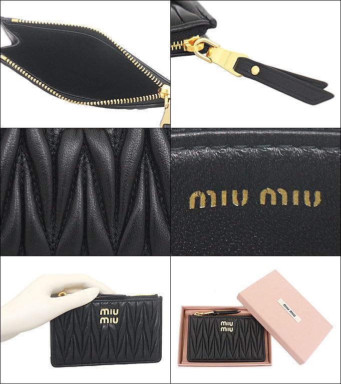 Кошелек 5MB06M 2FPP Nero Matelasse кожаный металлический кошелек с логотипом для карт и монет [Miu Miu] (чехол для монет) Женский [Бренд] [Товар]