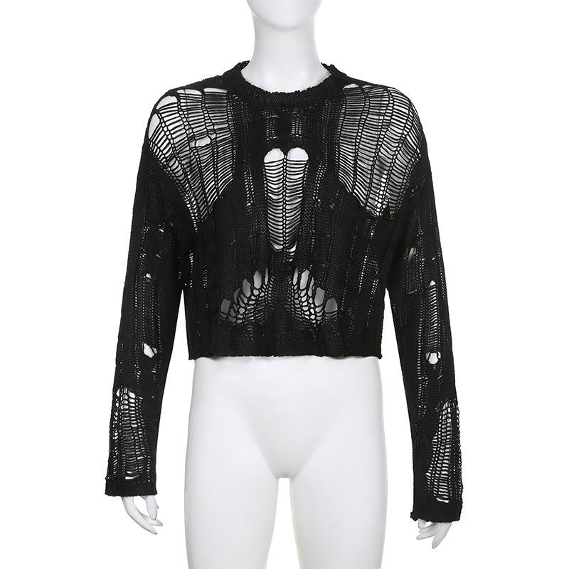 Women Hollowed Knitted Sweater Smock Female Personality Loose Outer Wear Sweater Tops