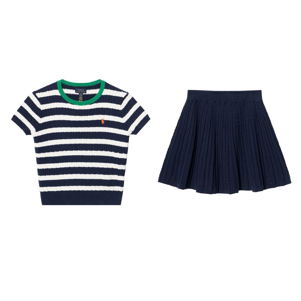 Комплект платьев Polo Ralph Lauren В полоску Хлопковый трикотаж Вышивка пони Детское платье CWPO2STG2U20034-410