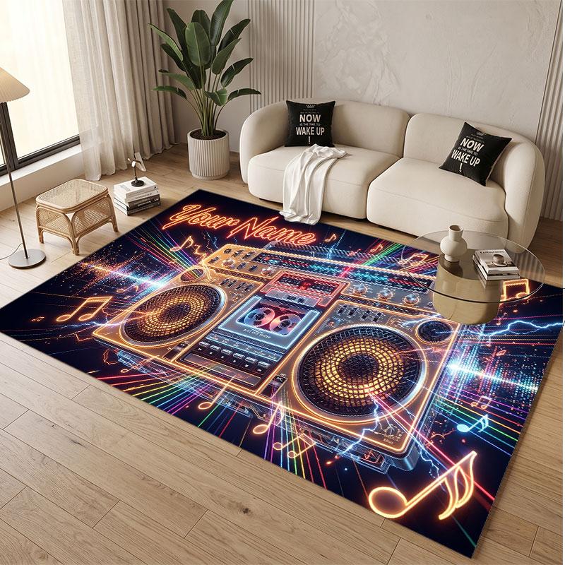 Music General Theme Soft Crystal Velvet Rug Custom Name & Text Print Non Slip Floor Rug for Bedroom Living Room