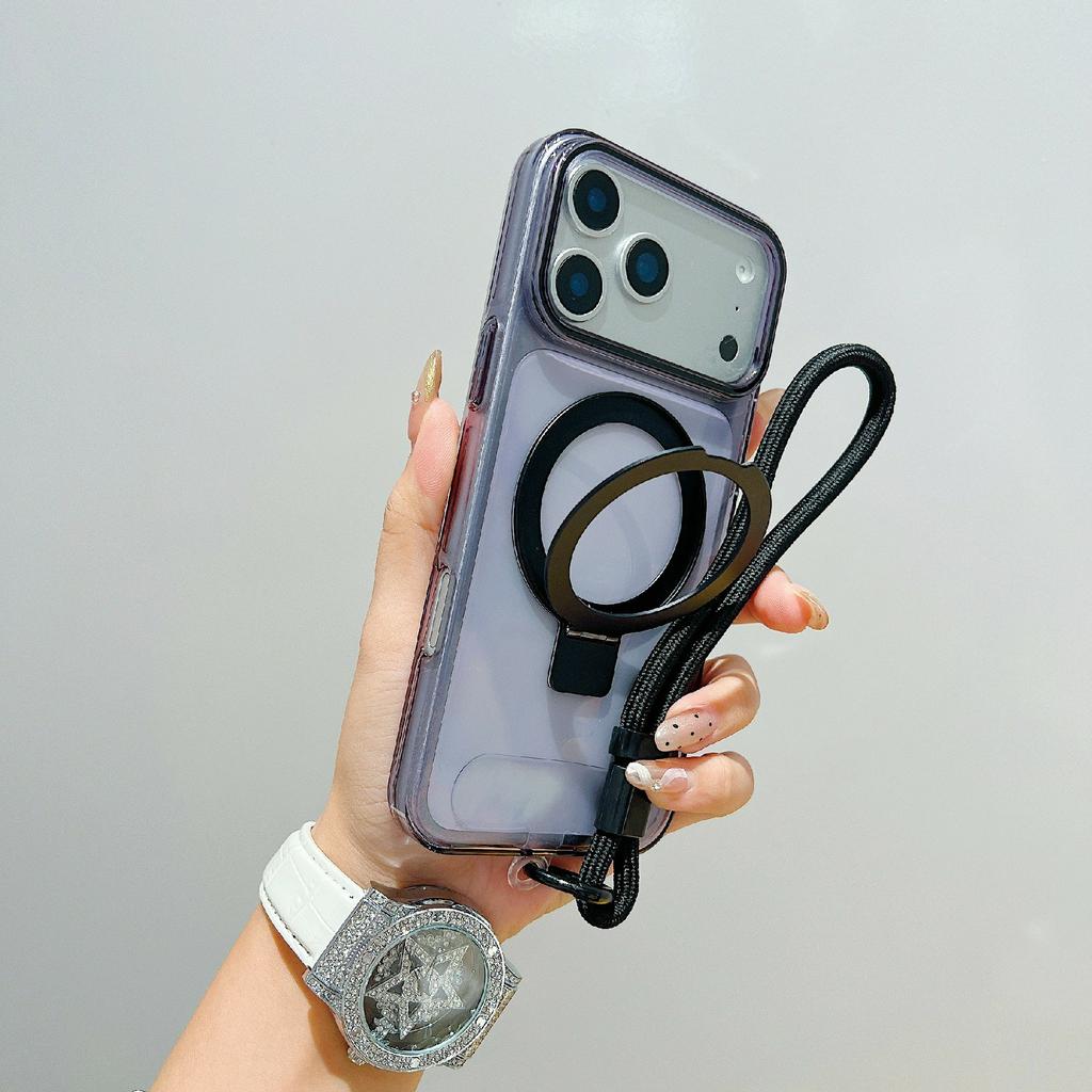For iPhone 17 Pro Max Magnetic Case Kickstand Clear TPU Phone Back Cover with Wrist Strap