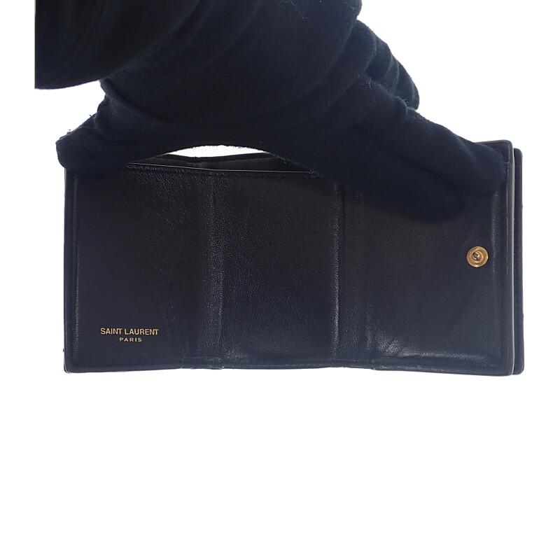 Saint Laurent 668274BOWA11000 Tri-fold Wallet Black Calfskin Women