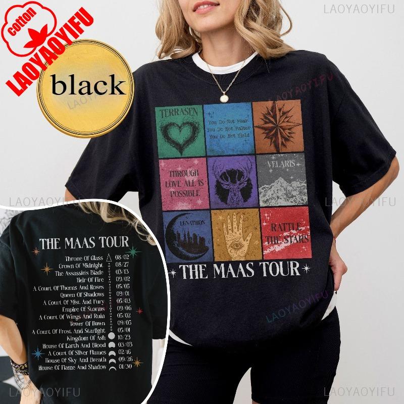Сара Дж. Маас SJM Мерч Мировой Тур Футболка Престол Стекла Атрибутика Фаната Сумерки Мода Повседневный Комфорт Хлопковые Футболки