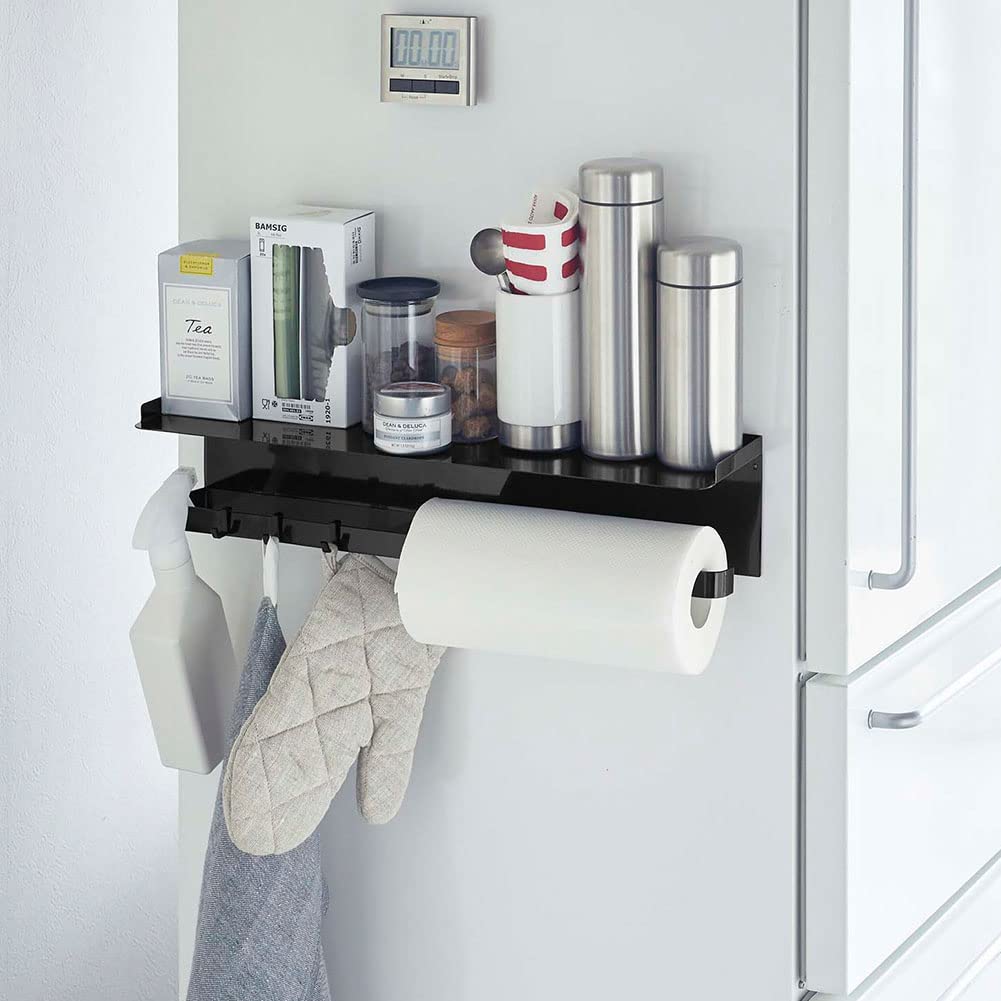 Yamazaki Jitsugyo 5691 Магнитный широкий поднос для кухонных принадлежностей, черная башня, кухонное хранилище, держатель для кухонной бумаги, держатель для кухонных принадлежностей и прибл.