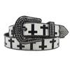 Y2K Trendy Pu Leather Belt, American Yabi Original Design Y2K Cross Pattern Rhinestone Printing Belt