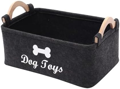 LIUYIDM Dog Toy Storage Basket 38x25x18cm Foldable Felt Bin with Handle Dark Grey Pet Toy Organizer