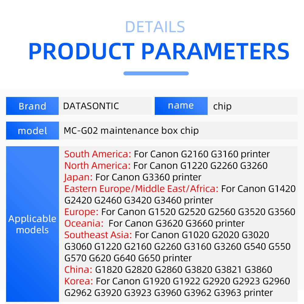 Чип MC-G02 для обслуживания принтера Canon PIXMA G2160 G3160 G1220 G2260 G3260 G1420 G2420 G2460 G3420 G3460 G1520 G2520 2560