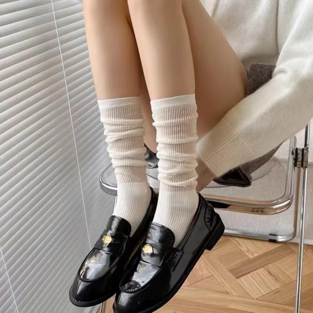Solid Color Stacked Socks Breathable Mesh Long Socks New Mid Tube Socks  Women Girl