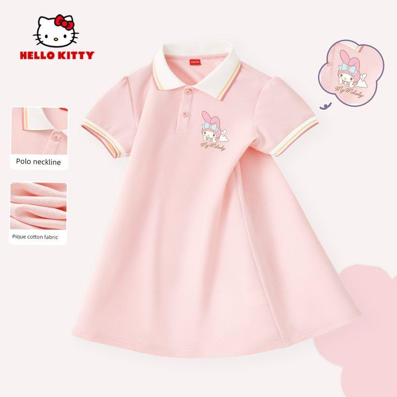 Девочковая юбка Hello Kitty Летнее платье для маленькой девочки Розовое платье принцессы Детская одежда Летнее платье Детское платье-поло