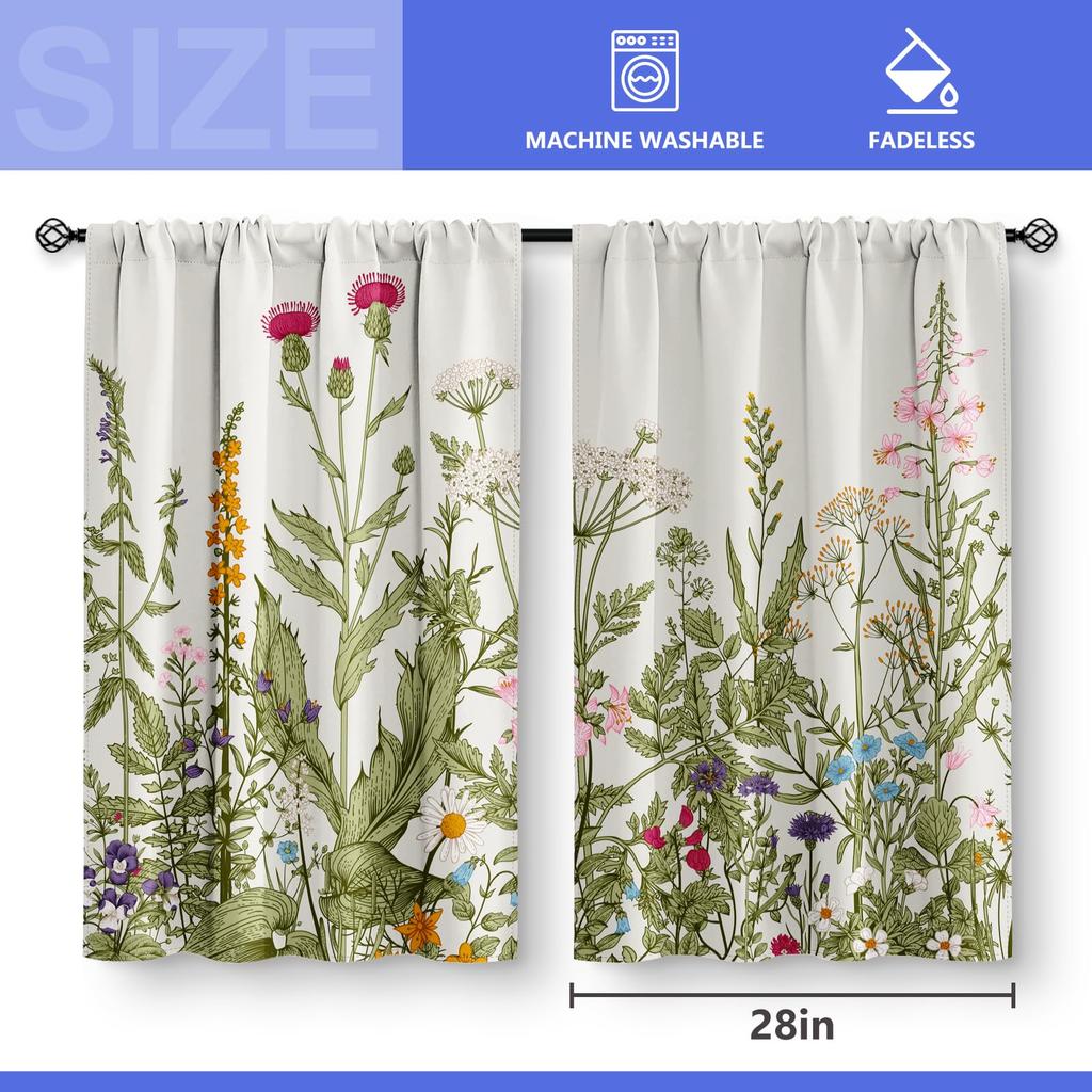 Floral Vintage Flower Kitchen Curtains Rustic Blue Tulip Farmhouse Short Cafe Tier Curtains Decor For Rod Pocket Window Drapes