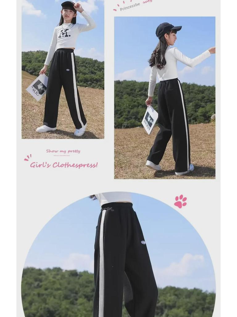 Широкие повседневные прямые спортивные брюки для девочек весна/осень 2024 г.
