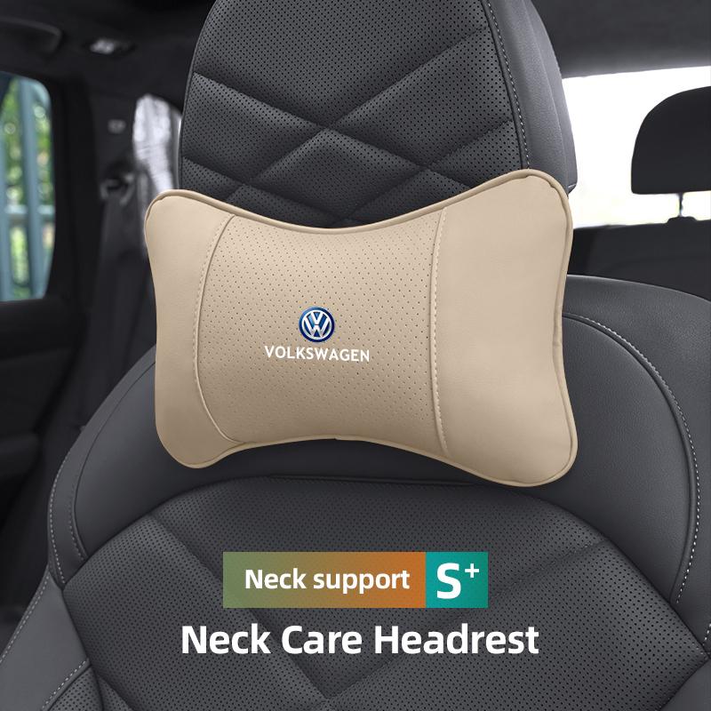 Car Seat Headrest Leather Neck Pillow For VW Golf Passat b6 Phaeton GTI Teramont ID3 Tiguan Car Interior Accessories keychain He4 zknm1