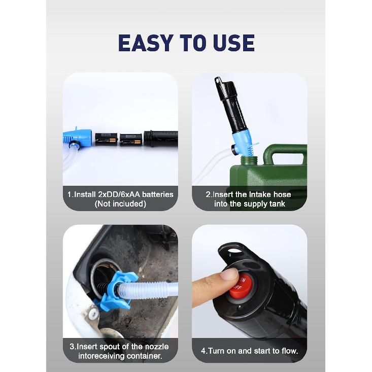 SMART JERRY - Battery Operated Fuel Pump | Electric Oil Transfer Pump For Gasoline, Diesel, Water, Transmission | 3 GPM Hand Pump With Locking Clip