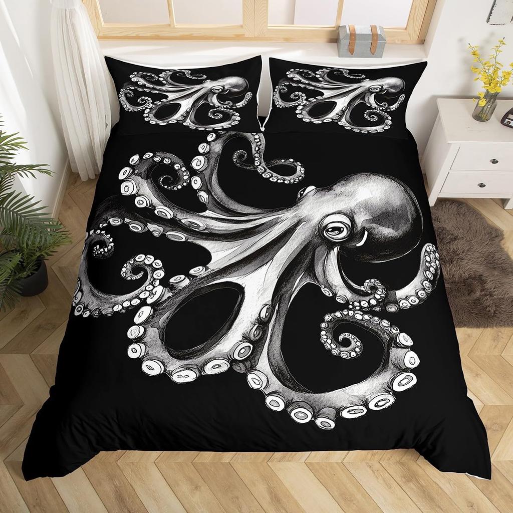 Octopus Duvet Cover Set Blue Octopus Undersea Animals Comforter Cover Kids Teens Boys Room Decor Polyester Bedding Duvet Covers