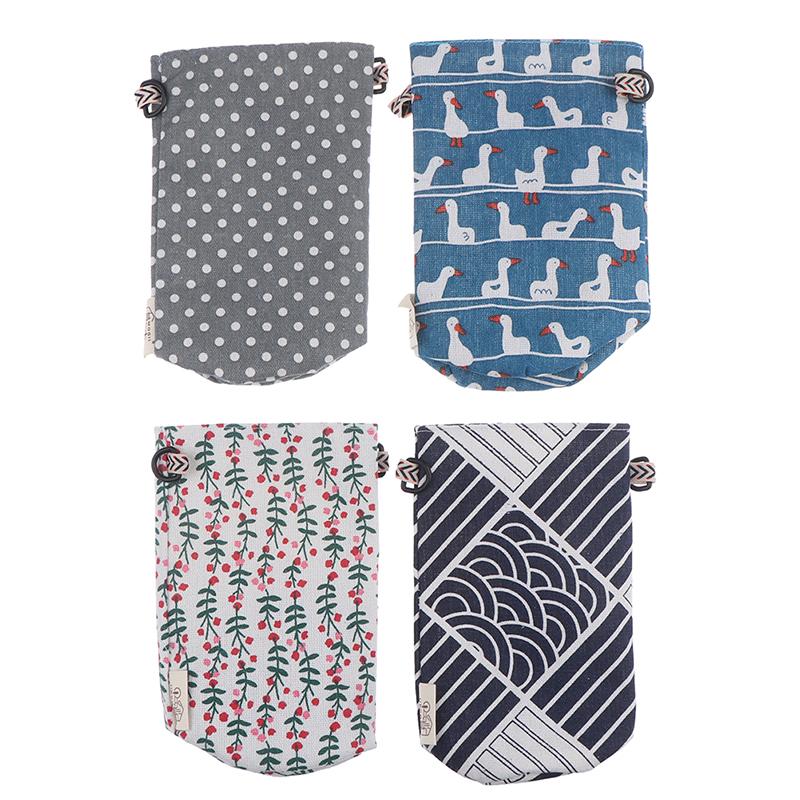 Современный стиль Портативные чехлы для бутылок Цветочный принт Хлопок Льняные сумки для чашек