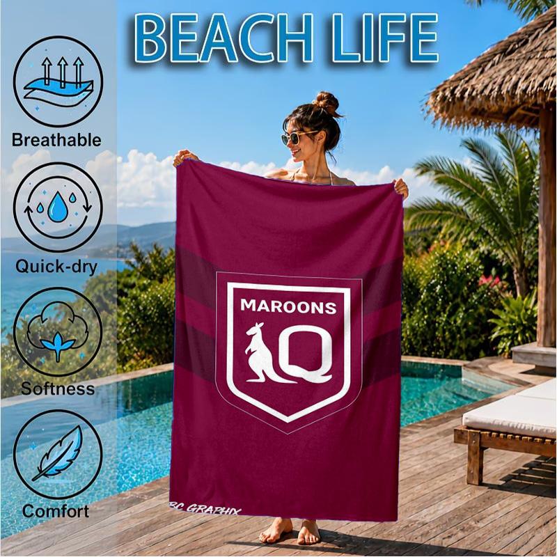 Australia Maroons Rugby Team Emblem Beach Towel, Quick-drying, Easy to Care for, Suitable for Both Fitness and Beach Vacations,Sports Essential