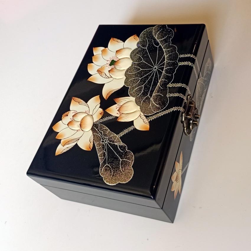 Деревянная лакированная шкатулка для хранения украшений, расписанная вручную шкатулка для украшений, двухслойная шкатулка для украшений
