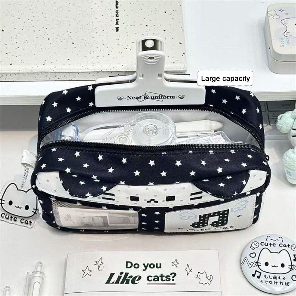 Cat Ear Design Pencil Case Pixel Music Not Print Stationery Bag Pencil Pouch School Supplies