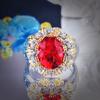 Vintage Textured Ruby Crown Ring Antique Two Tone Gold Jewelry Handmade for Women
