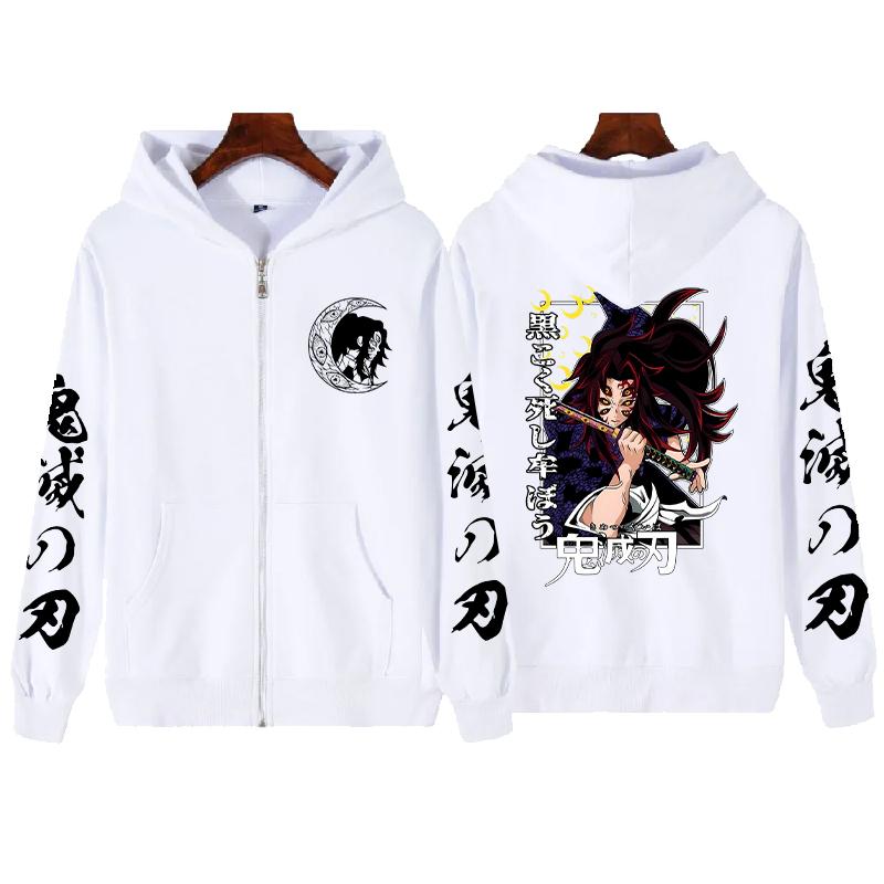 Japan Anime Demon Slayer Kokushibo Printed Hooded Men Manga Zipper Hoodies Plus Size Sweatshirt Harajuku Male Zip Up Jacket