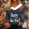 Женская рождественская рубашка с длинным рукавом и принтом V-образным вырезом, повседневная свободная футболка, топы