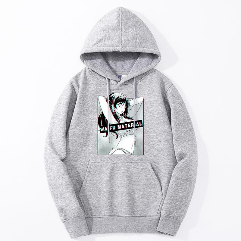 Waifu Material Print Cool Unisexs Hentai Anime Hoodies Sweatshirt Anime Girl Oversize Moletom Fashion New Oversize Tracksuit Hoody