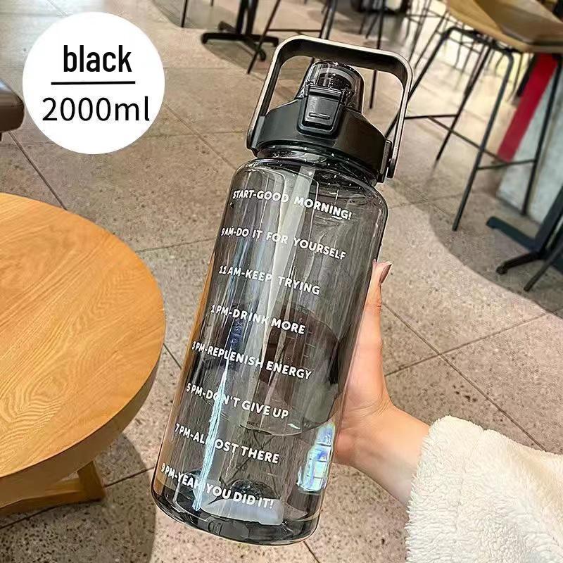 2L Trendy Leak-Proof Sports Water Bottle with Straw and Scale - Large Capacity, Portable, Durable
