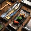 Japanese Ceramic Plate Commercial Creative Cuisine Sushi Sashimi Long Plate Hotel Saury  Long Square