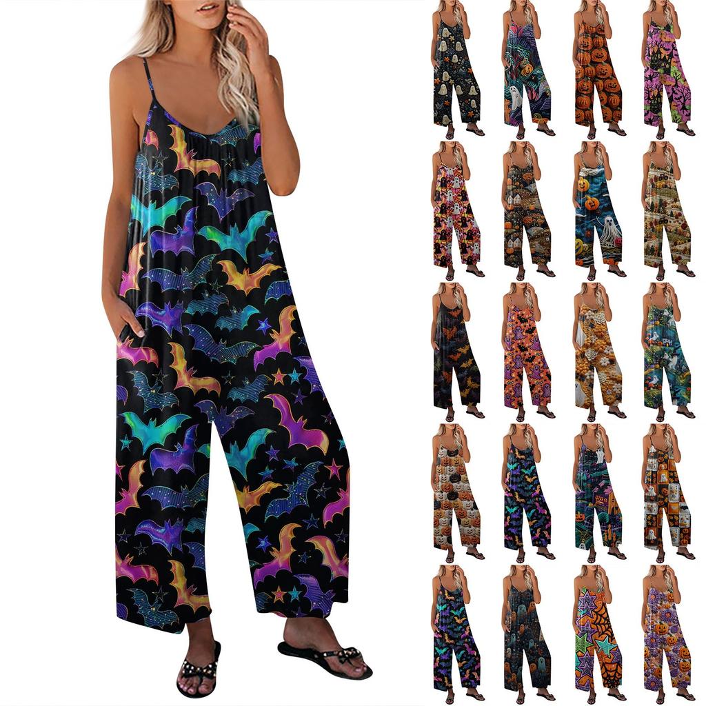 Женский комбинезон с принтом, повседневный свободный комбинезон с регулируемыми подтяжками