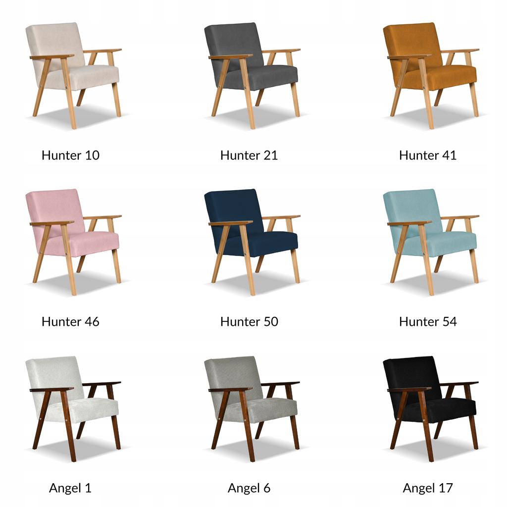 Fotel w stylu PRL retro vintage SOLER Family Meble musztardowy welur Hunter