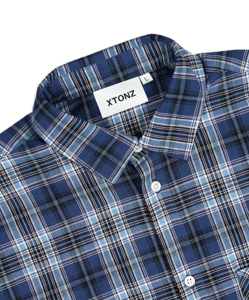 XTONZ Xts039 One Pocket Check Half Shirt (Blue)