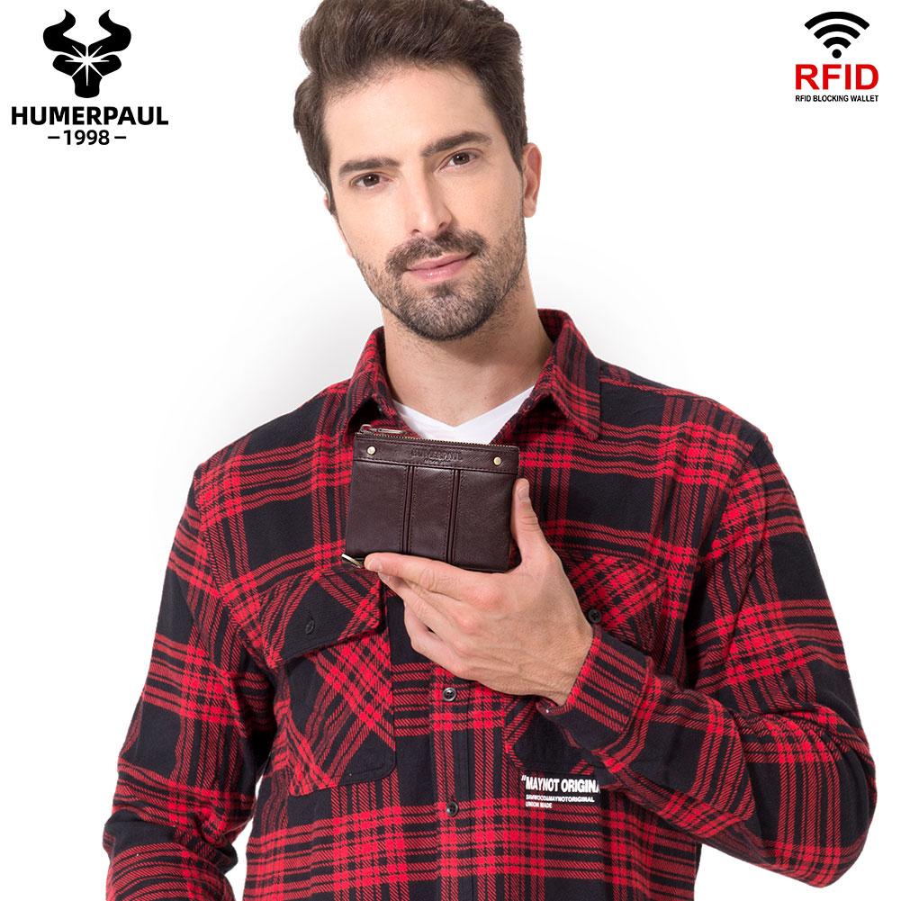 Humerpaul Двойной кошелек из натуральной кожи для мужчин, тонкий RFID-блокирующий держатель для кредитных карт, кошелек для учетных данных, кошелек на молнии, мужской мешок для денег