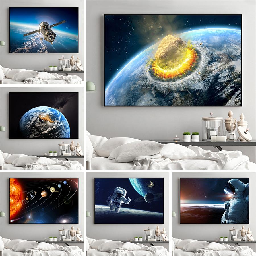 Galaxy Stars Posters And Prints On Canvas Astronaut's Planet Hole Space Painting Universe Earth Wall Home ation Picture