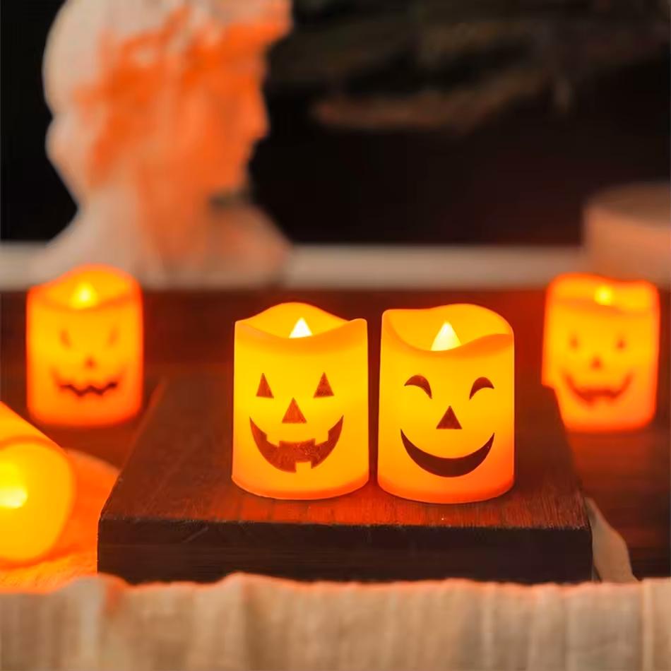 1-6PCS Halloween Pumpkin LED Electronic Candle Light Battery Powered Flameless Candles Home Decor Lamp Party Ornaments Props