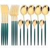 24Pcs Green Gold Dinnerware Stainless Steel Cutlery Set Knife Fork Tea Spoon Dinner Flatware Set Kitchen Silverware Tableware