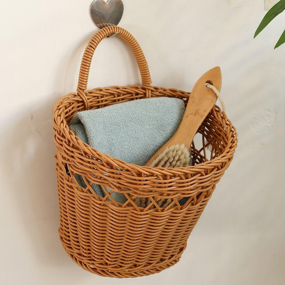 Faux Rattan Wall Hanging Basket Hollow Weave Faux Rattan Storage Basket Woven Basket Home Storage