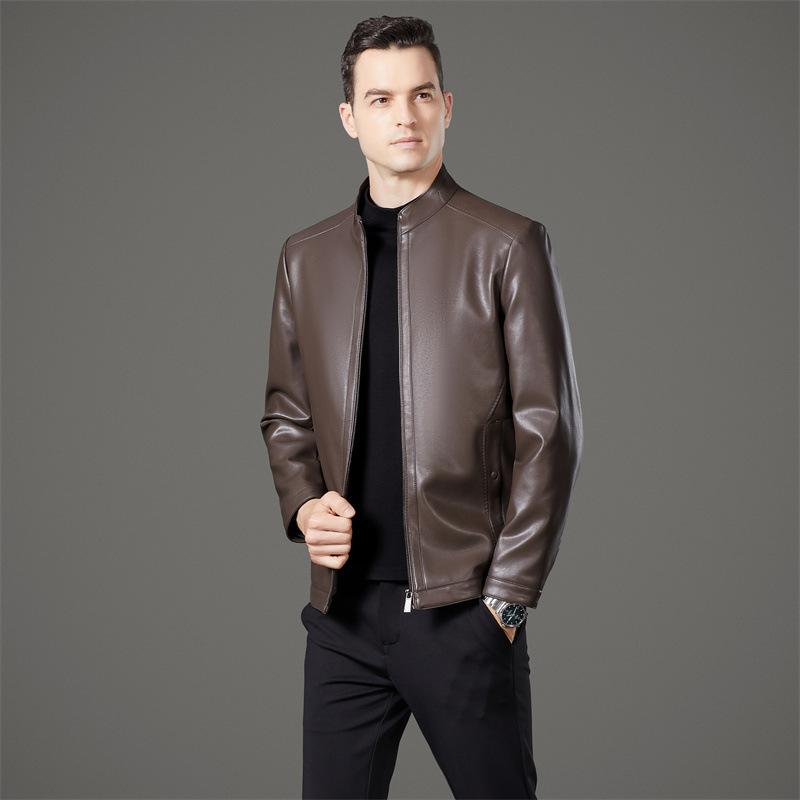Кожаная куртка мужская из овчины кожаная куртка делового стиля для пап среднего возраста новая куртка среднего возраста и пожилых людей с воротником-стойкой