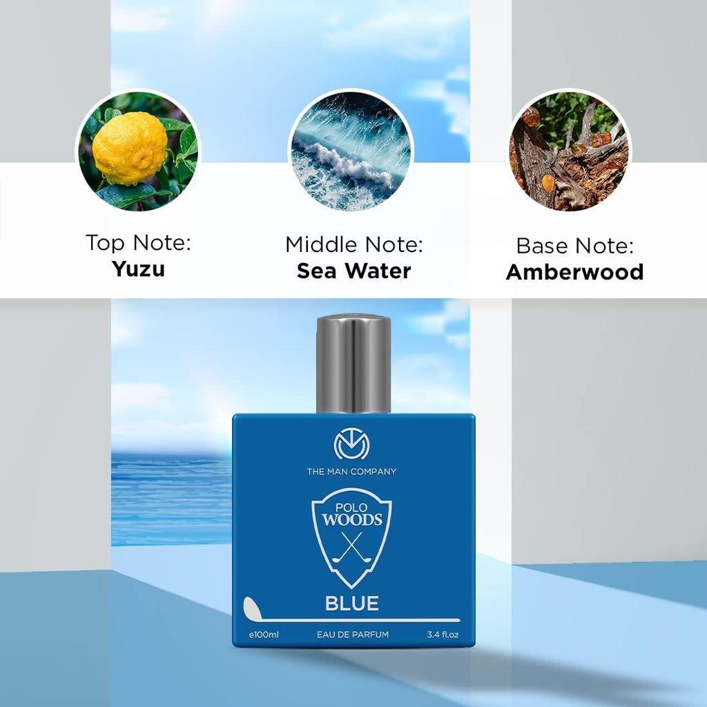 The Man Company EDP для мужчин 100 мл – Polo Blue | Стойкий аромат | Идеально подходит для мужчин | Цитрусовый, Морской и Мускусный | Сделано с эфирными маслами