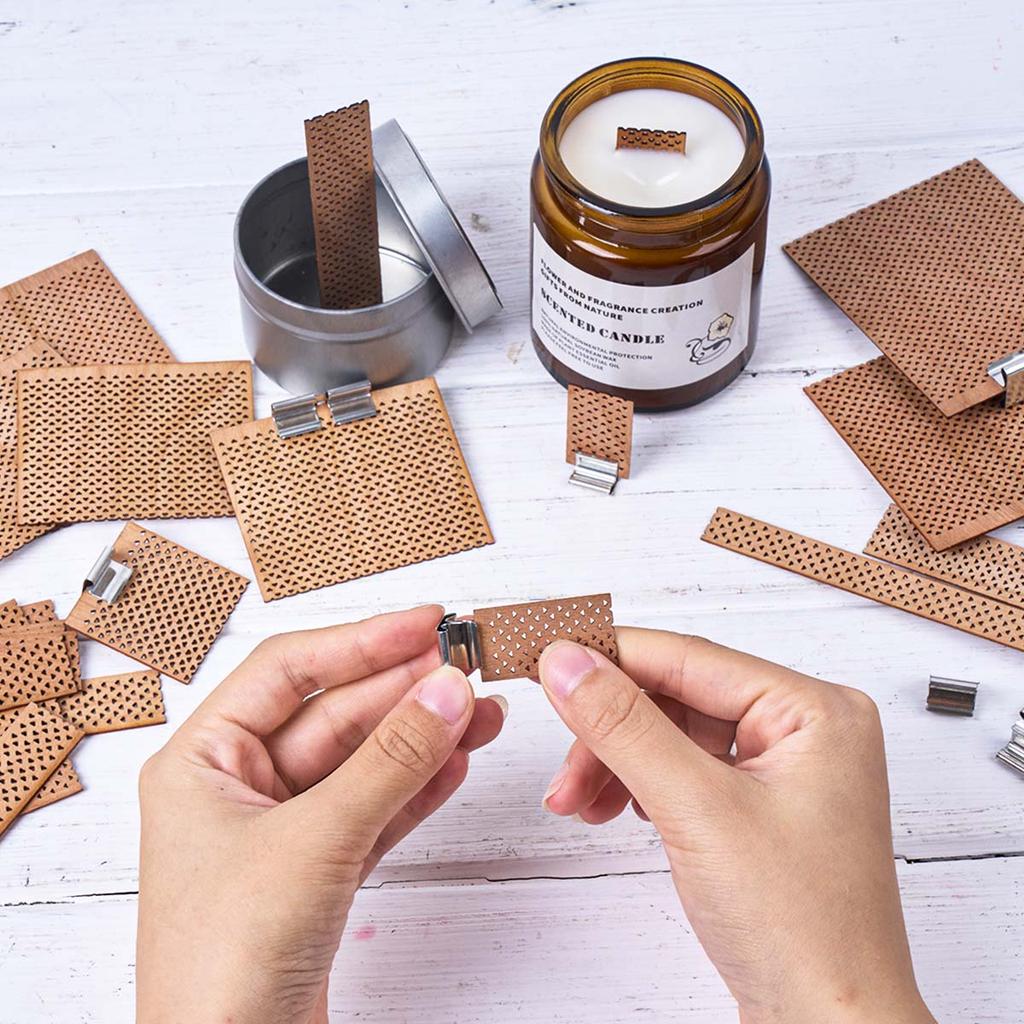 Большие Деревянные Фитили с Пламенем с Металлическими Основаниями Материалы для Изготовления Свечных Сердечников Натуральное Прямоугольное Дерево для DIY Свечей из Соевого Воска