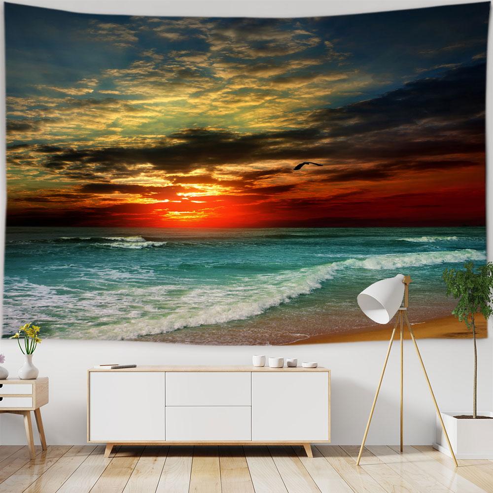 Beach Starry Tapestry Home Decor Living Room Natural Moon Sea Landscape Tapestry Fabric Hippie Wall Hanging Tapestry Tapiz
