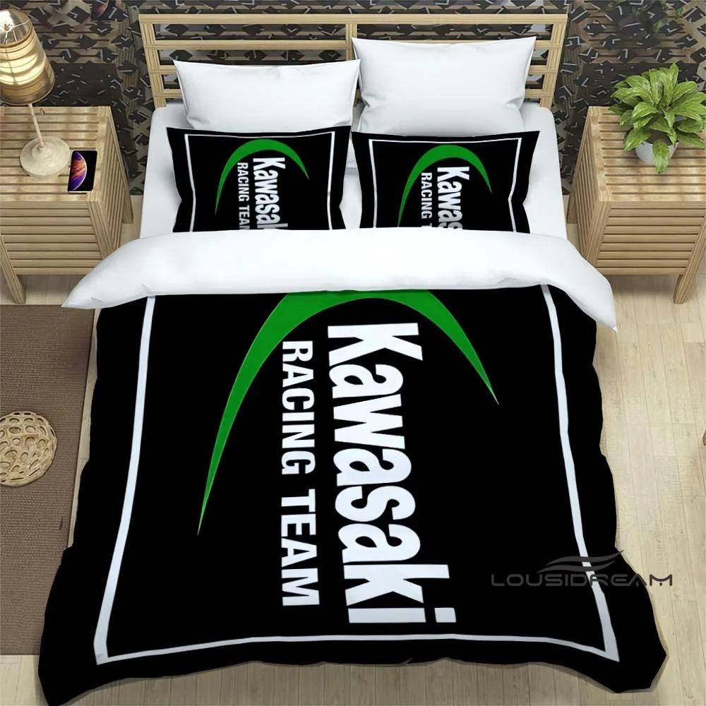3D Ретро Принт Логотип Мотоцикла K-Kawasaki Комплект Постельного Белья Элегантный Комплект Постельного Белья Пододеяльник Покрывало на Кровать Роскошный Подарок на День Рождения