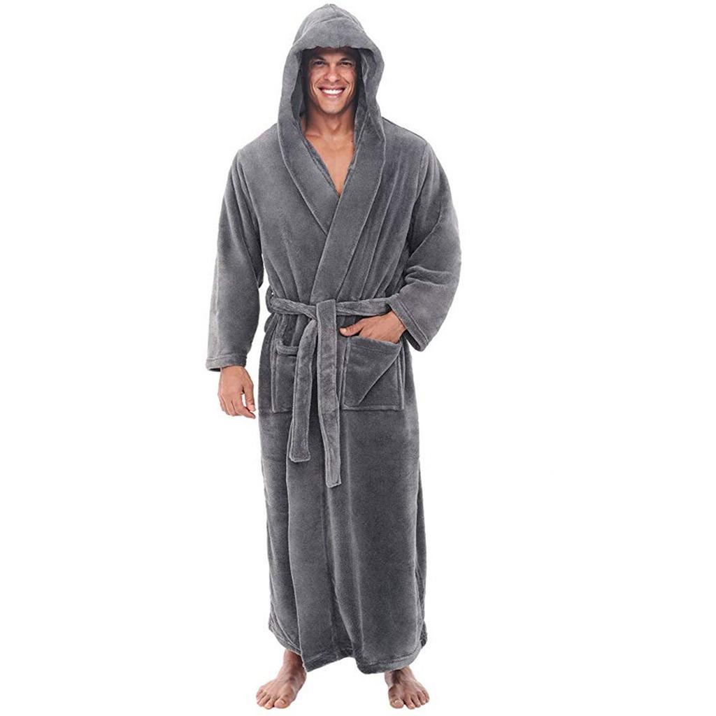 Men's Winter Lengthened Plush Shawl Bathrobe Home Clothes Long Sleeved Robe Coat