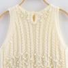 Spring 2025 Women's European & American Style Faux Pearl Round Neck Loose Knit Top
