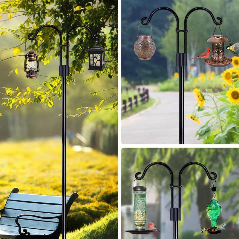 Уличные двойные пастушьи крюки, 1 шт., 65,8 дюйма, столб для кормушки для птиц с 5-лаповым основанием, прочные садовые крюки для подвешивания растений, фонарей