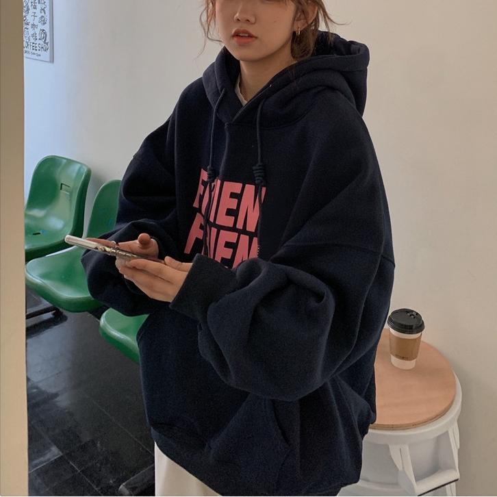Oversized Korean Retro Hoodies Women Vintage Casual Hooded Sweatshirts Thicken Warm Velvet Top Harajuku Pullover Autumn