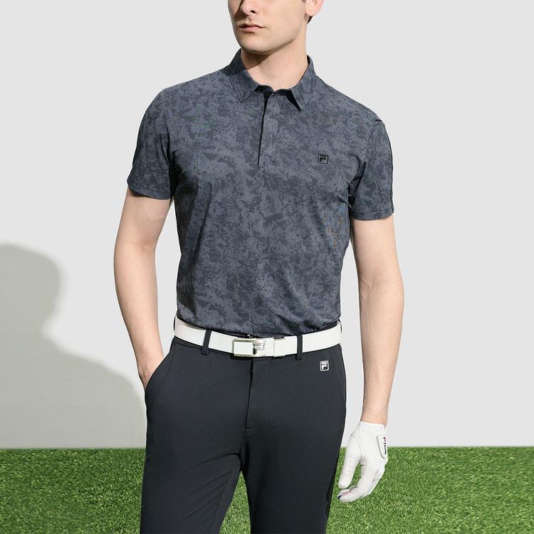 Fila Golf Series All Over Print Casual Short Sleeve Polo Shirt Men Polo Shirts Deep-Black A11M315107F-BK